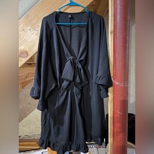 SHEIN Curve Classic Black tie front romper